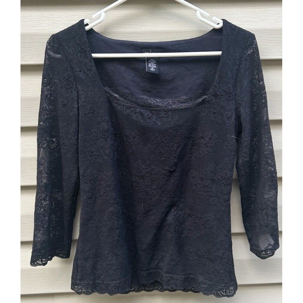 Vtg Moda International M Y2K Floral Lace Rave Top Stretch Serving Sexy Vamp Goth